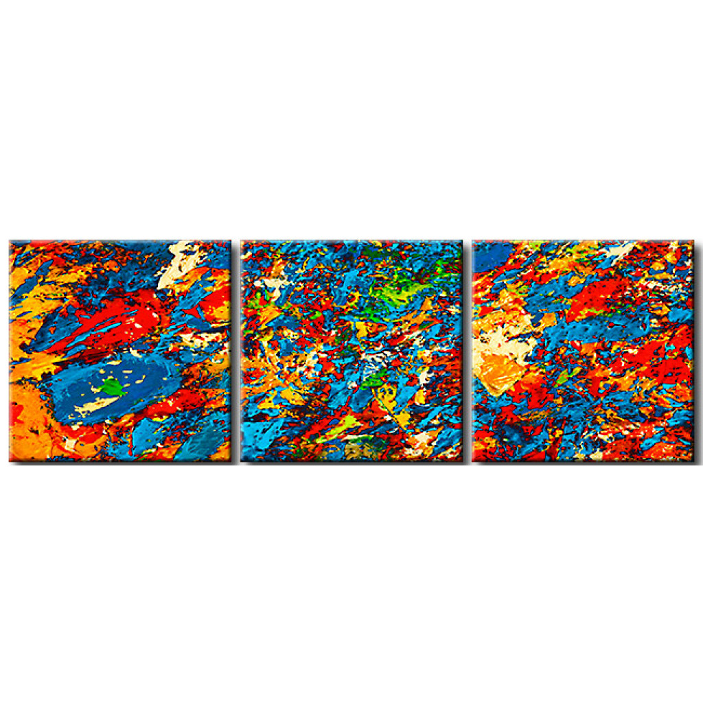 Schilderij  Gekleurde: 12 Apen (3-delig) - Kleurrijke Abstracties Met Onregelmatige Textuur
