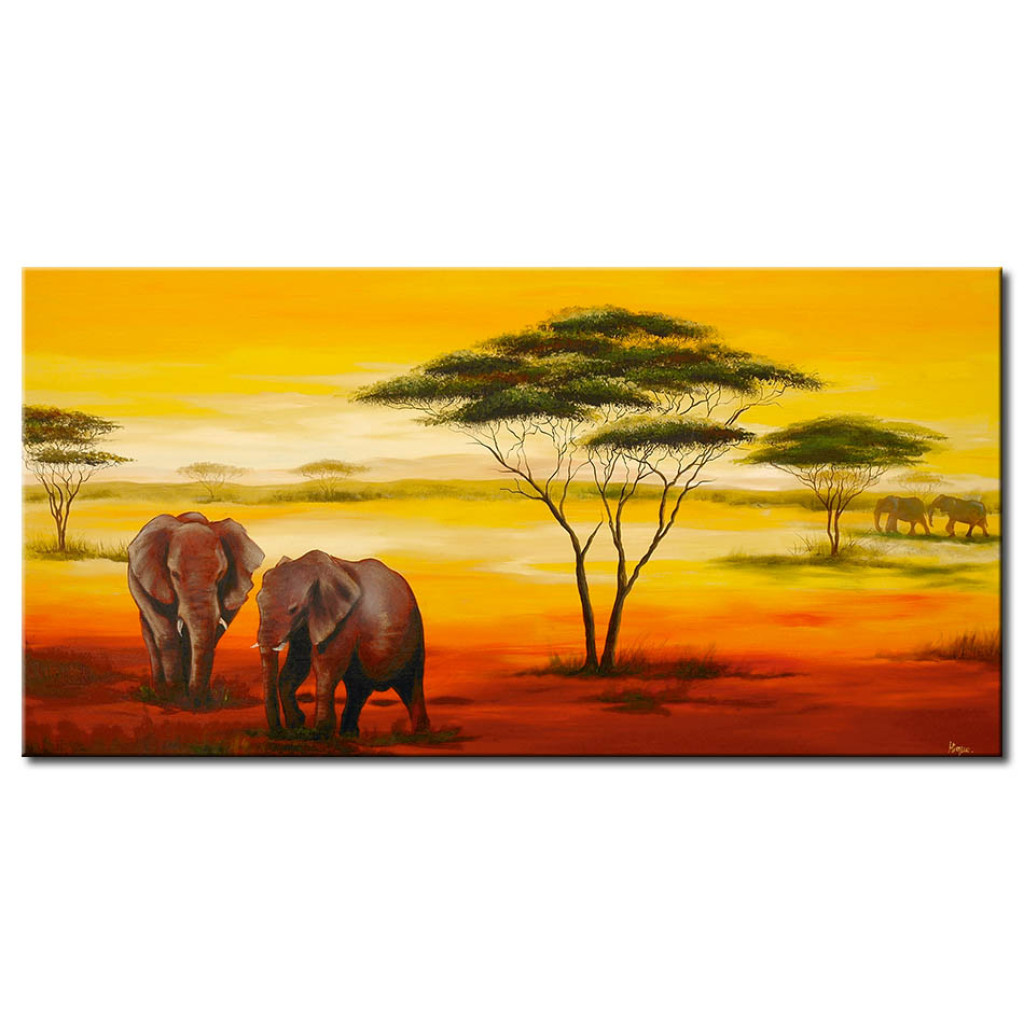 Pintura Passeio De Elefantes De Tarde