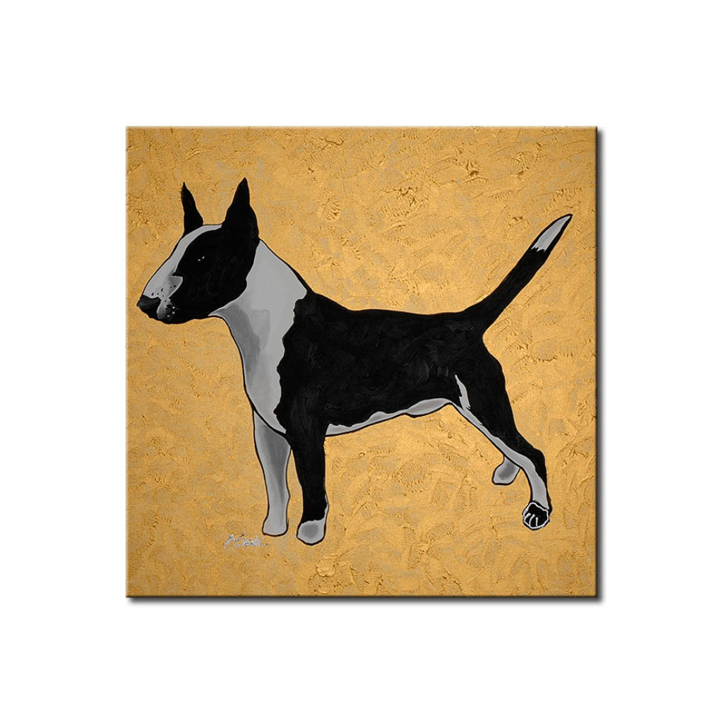 Schilderij  Honden: Hondenportret - Silhouet Van Rasecht Dier Op Een Oranje Achtergrond