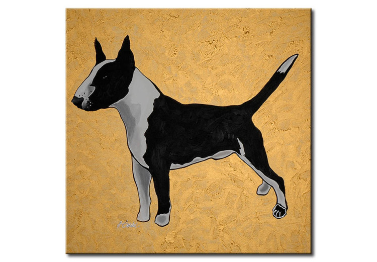 Wandbild Hundeporträt - Silhouette eines Hundes auf orangefarbenem Hintergrund 49495