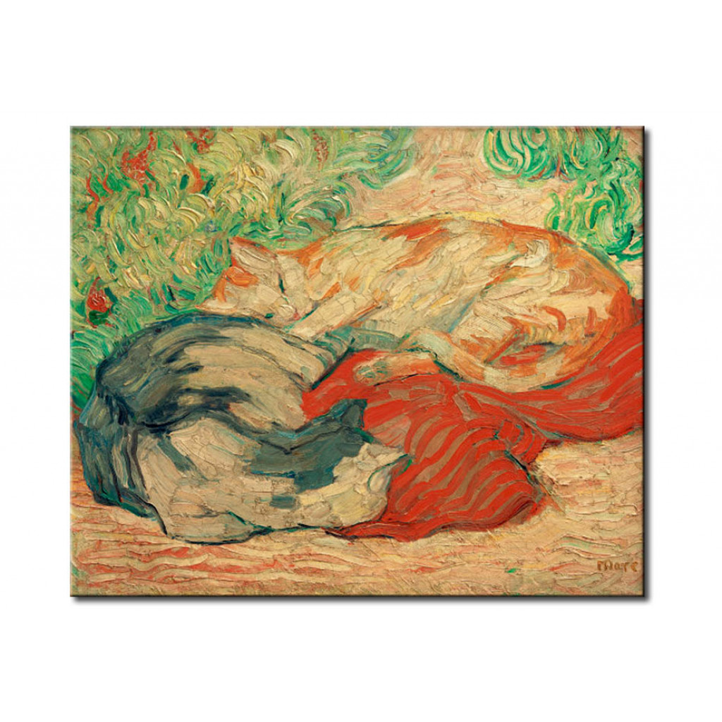 Schilderij  Franz Marc: Katzen Auf Rotem Tuch
