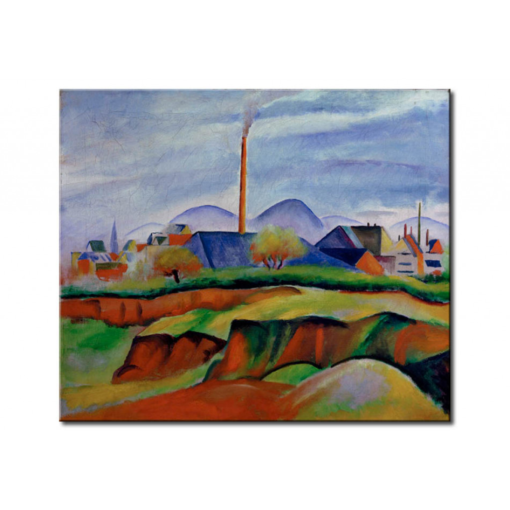 Schilderij  August Macke: Landschaft Mit Fabrik