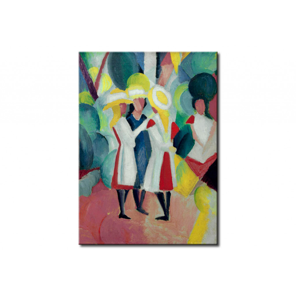 Schilderij  August Macke: Drei Mädchen Mit Gelben Strohhüten I