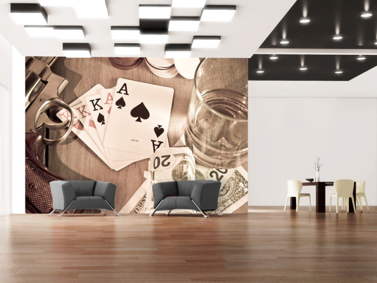 Wall Mural Men's Evening with Poker - Money game with whiskey in a retro style