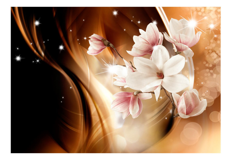Carta da parati Magnolie sui rami - astrazione con fiori su sfondo glamour 64895 additionalImage 1