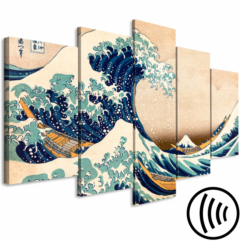 Schilderij  Inspiratie: The Great Wave Off Kanagawa (5 Parts) Wide