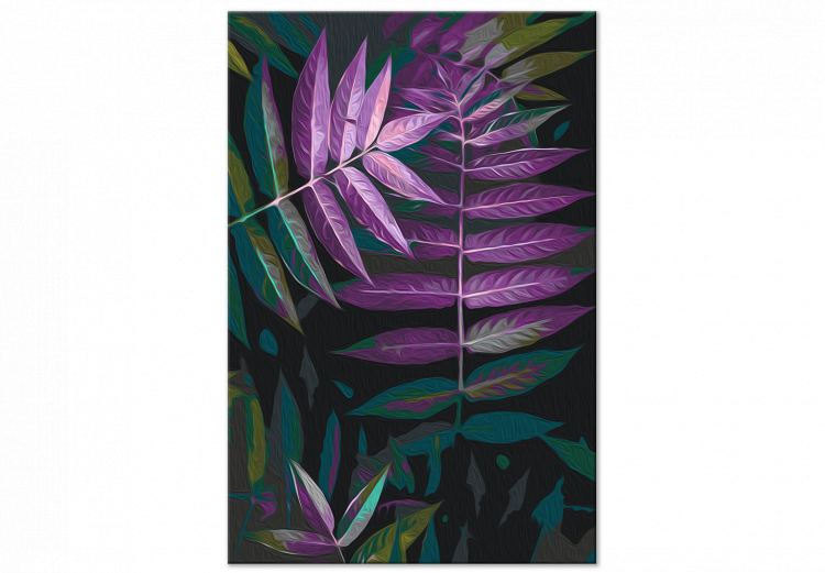 Obraz do malowania po numerach Wieczorne liście - roślina o zmierzchu w kolorach fioletowym, czarnym i zielonym 146206 additionalImage 4