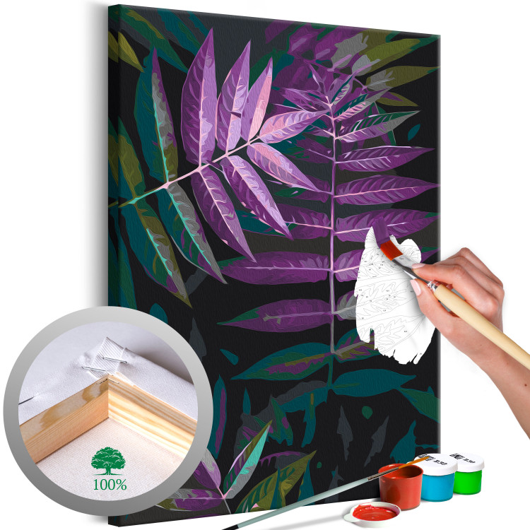 Paint by number Evening Leaves - Twilight Plant of Purple, Black and Green Colors 146206