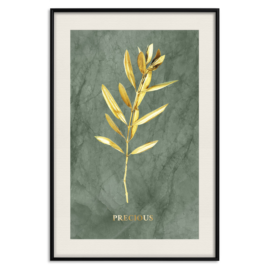 Plakat: Oryginalna Roślina - Fragment Drzewka Oliwnego Na Marmurowym Tle