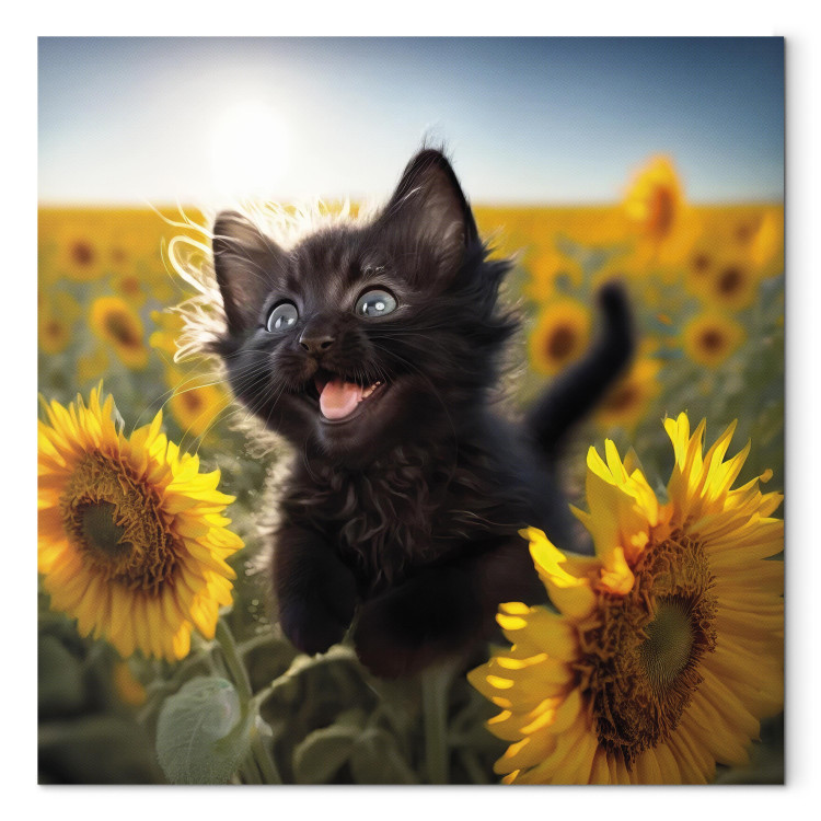 Canvas AI Cat - Black Animal Dancing in a Field of Sunflowers in a Sunny Glow - Square 150106 additionalImage 7