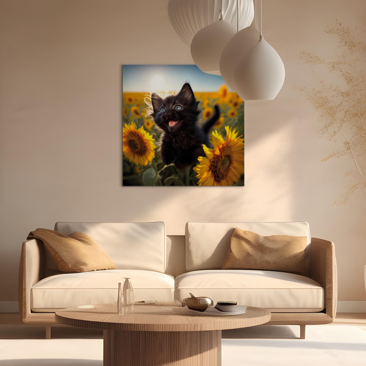 Canvas AI Cat - Black Animal Dancing in a Field of Sunflowers in a Sunny Glow - Square 150106 additionalImage 5