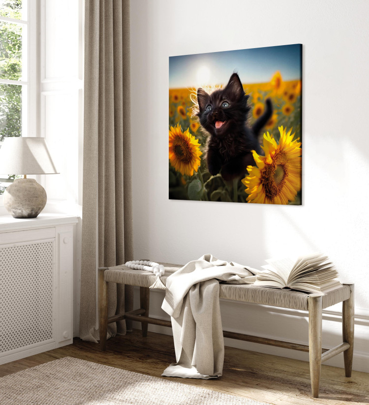 Canvas AI Cat - Black Animal Dancing in a Field of Sunflowers in a Sunny Glow - Square 150106 additionalImage 10