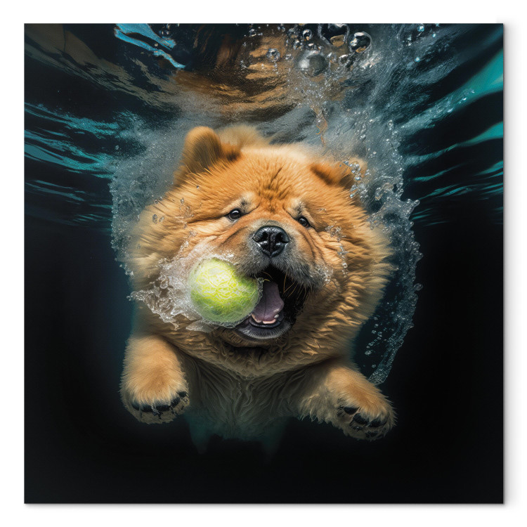 Canvas AI Dog Chow Chow - Floating Animal With a Ball in Its Mouth - Square