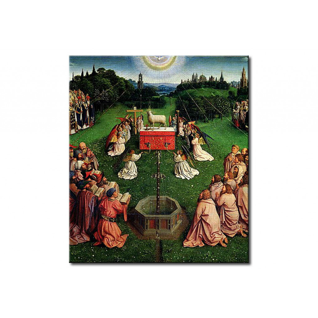 Schilderij  Hubert Van Eyck: The Ghent Altarpiece: Main Panel Depicting The Adoration Of The Mystic Lamb