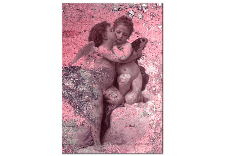 Quadro em tela Beijo angélico - anjos apaixonados sobre um fundo rosa abstracto