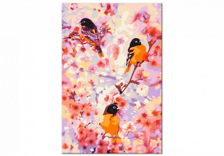Obraz do malowania po numerach Małe ślicznotki - zabawne sikorki skaczące po gałęziach wśród kwiatów 144616 additionalImage 4