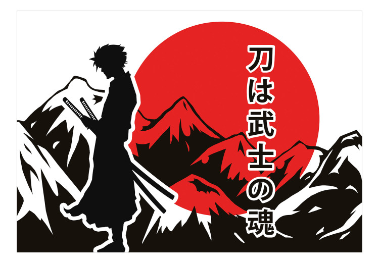 Fototapet Lonely Samurai - Mountain Landscape, Japanese Inscription and Anime Character 145516 additionalImage 1