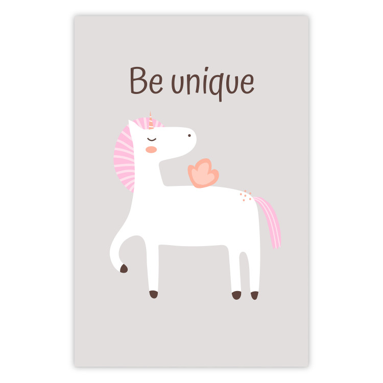 Affischer Be Unique - Cheerful Unicorn and a Motivating Slogan for Kids 146616
