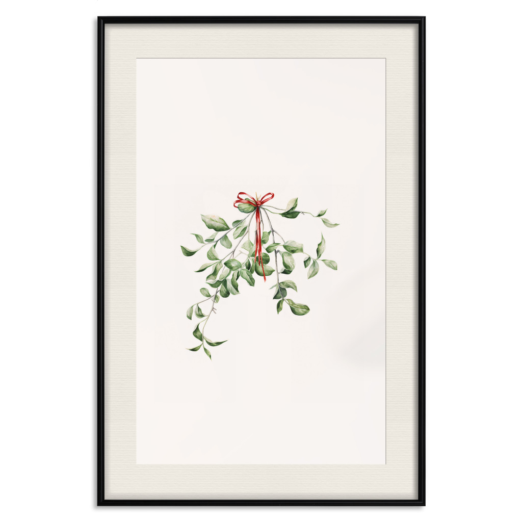 Posters: Christmas Mistletoe - Illustration Of A Branch Tied With A Red Ribbon