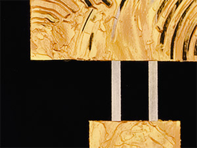 Cuadro Abstracción (3-piezas) - figuras geométricas doradas en fondo negro 48016 additionalImage 2