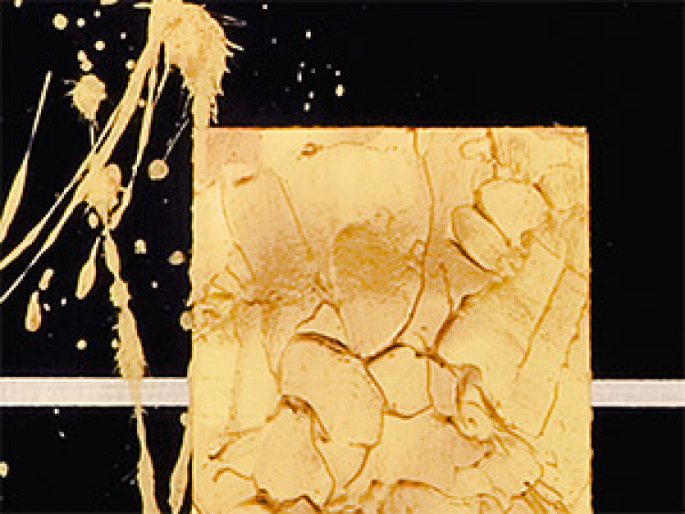 Quadro em tela Abstração (3 partes) - figuras geométricas douradas em um fundo preto 48016 additionalImage 3