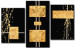 Cuadro Abstracción (3-piezas) - figuras geométricas doradas en fondo negro 48016