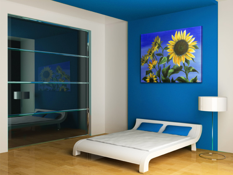 Tableau sur toile Nature estivale (1 pièce) - Imposants tournesols sur fond bleu 48616 additionalImage 2