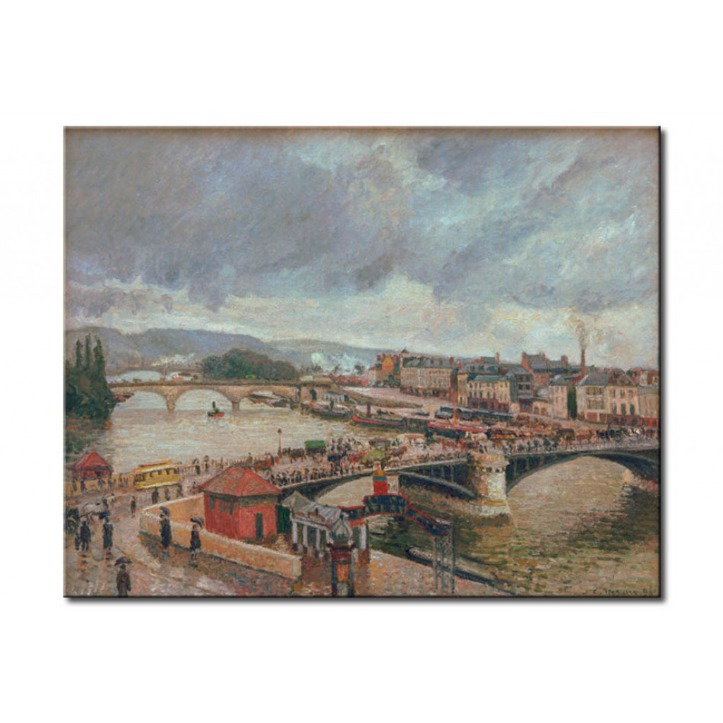 Schilderij  Camille Pissarro: Blick Auf Die Große Brücke, Rouen, Regen