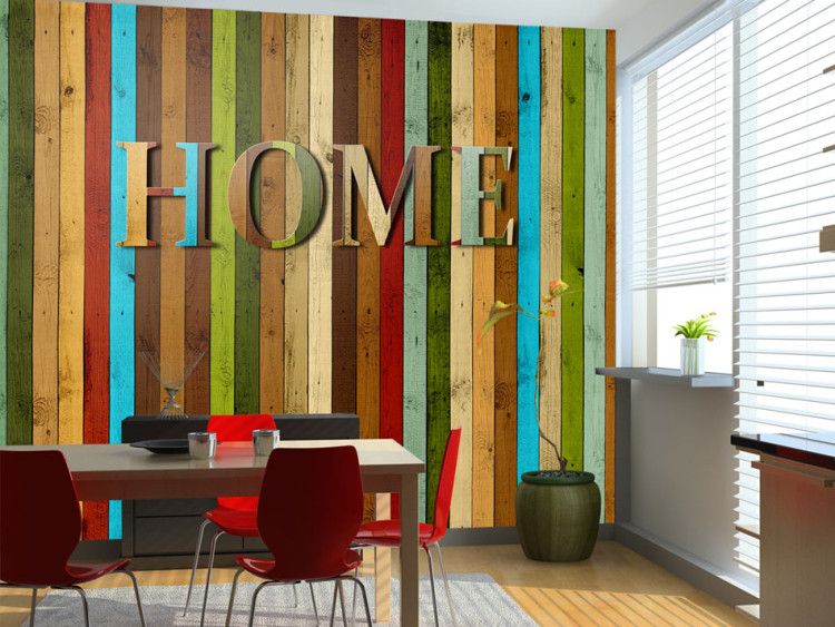 Wall Mural Home - Colorful Text "Home" on Colorful Vertical Wooden Planks 60916