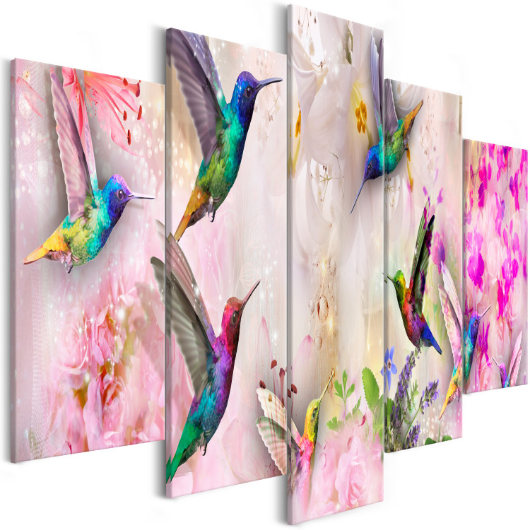 Bild auf Leinwand Colourful Hummingbirds (5 Parts) Wide Pink 108026 additionalImage 2