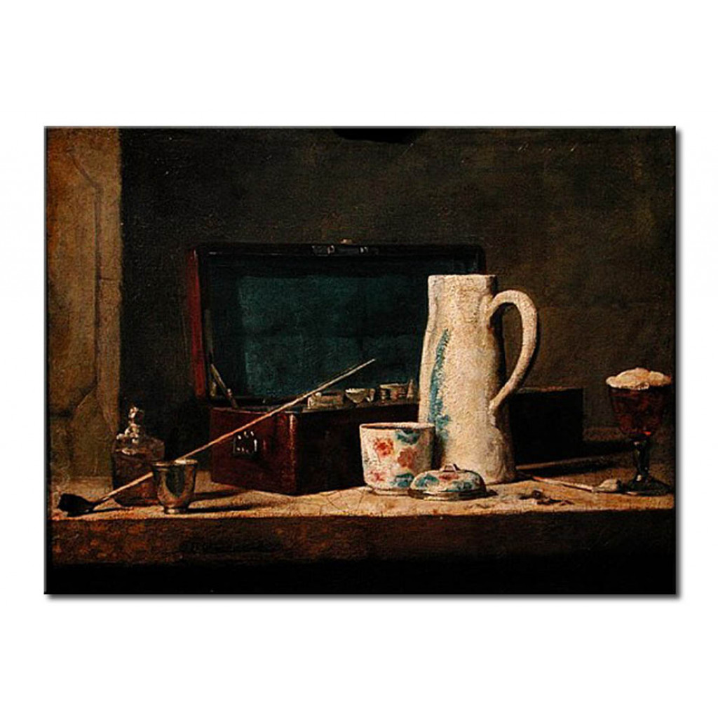 Schilderij  Jean-Baptiste-Siméon Chardin: Still Life Of Pipes And A Drinking Glass