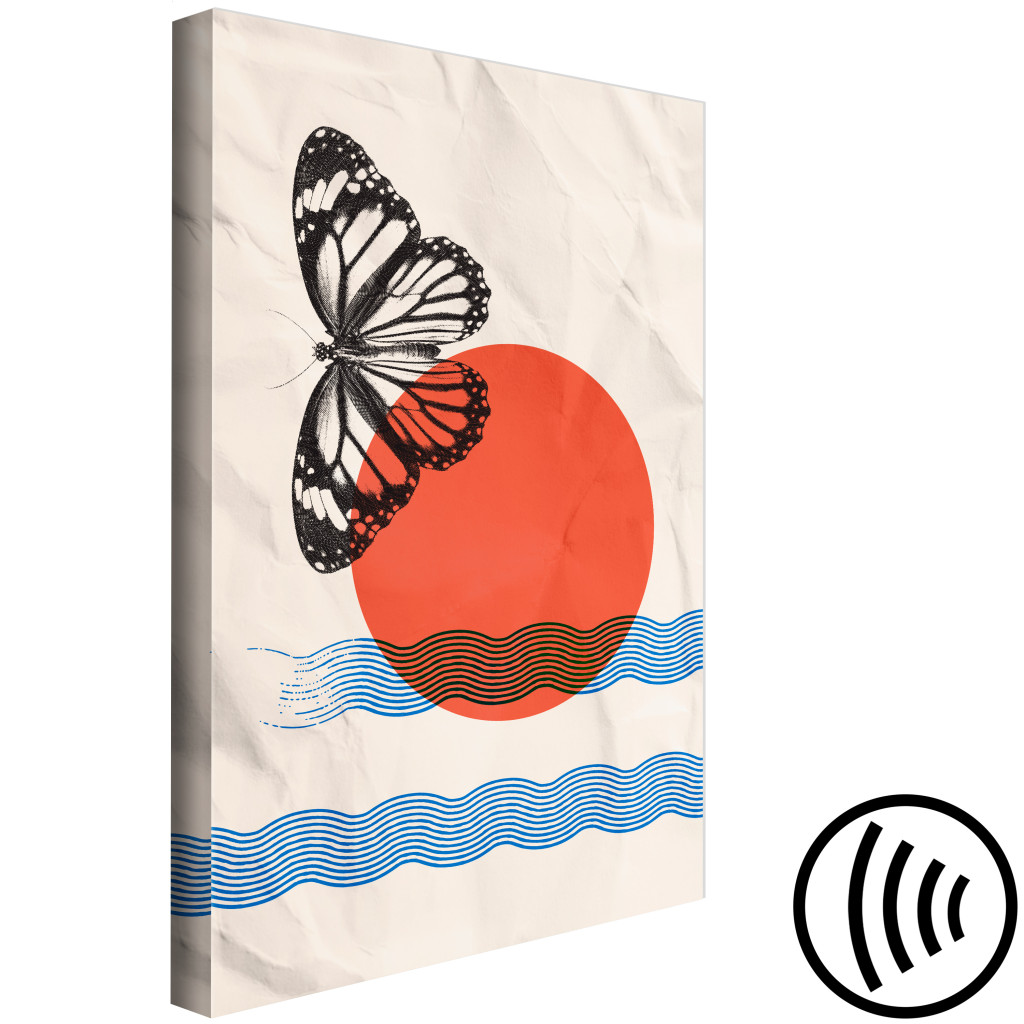 Schilderij  Abstract: Zeezonsopgang Met Een Vlinder - Abstractie Die Papier Imiteert