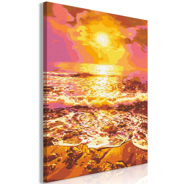 Obraz do malowania po numerach Pomarańczowo-złoty wschód słońca - rozświetlone niebo i spienione fale 144526 additionalImage 5