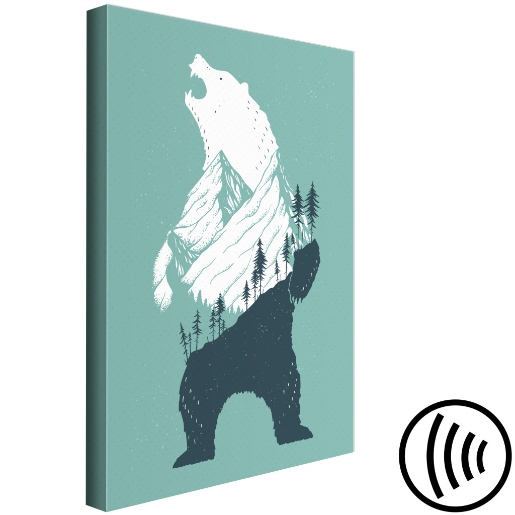 Schilderij  Voor Kinderen: Bear - Illustration Combining The Image Of An Animal And A Forest