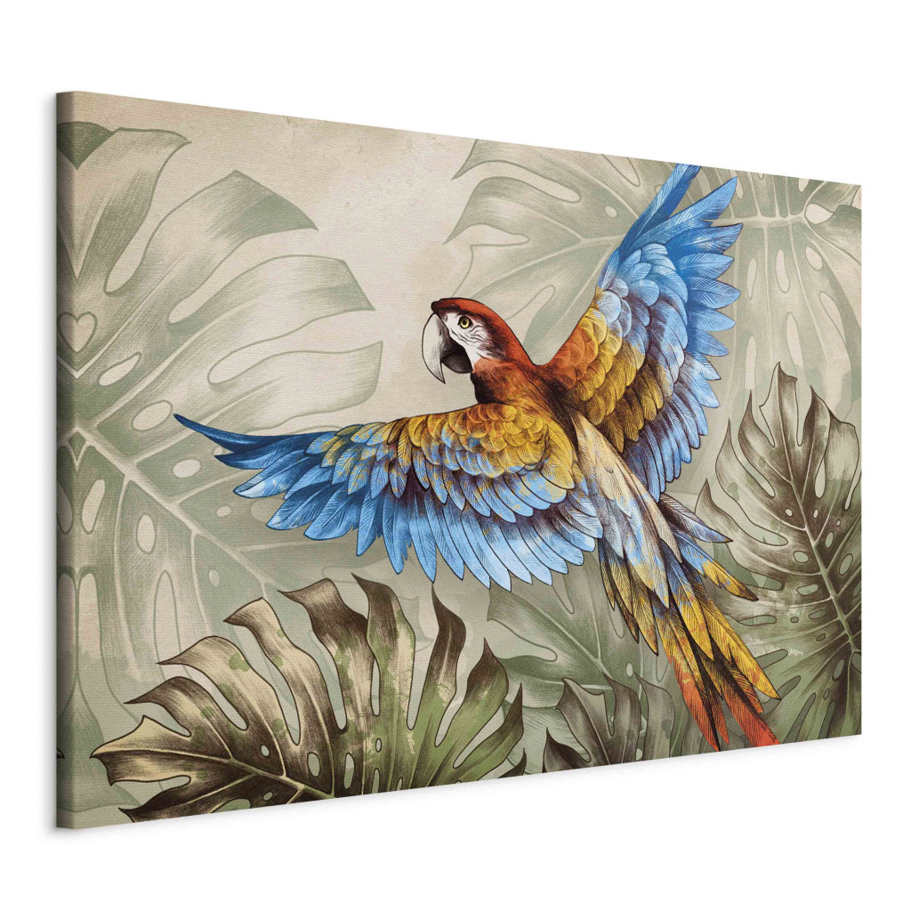 Duży Obraz XXL Papuga W Dżungli - Kolorowy Ptak Pośród Liści Monstery [Large Format]