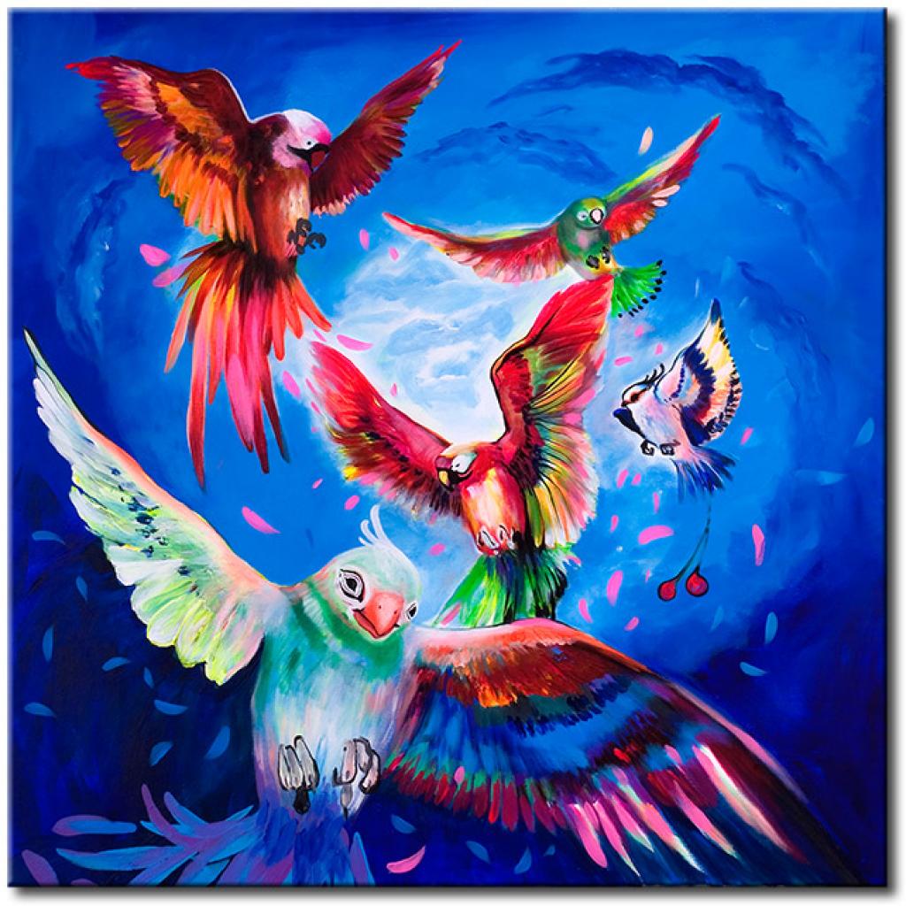 Målning Papegojor I Kobolt Färg