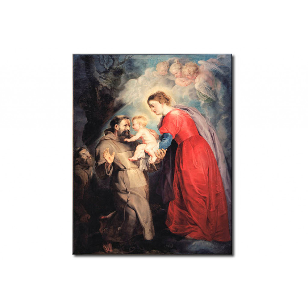 Målning Der Hl. Franziskus Empfängt Das Jesuskind