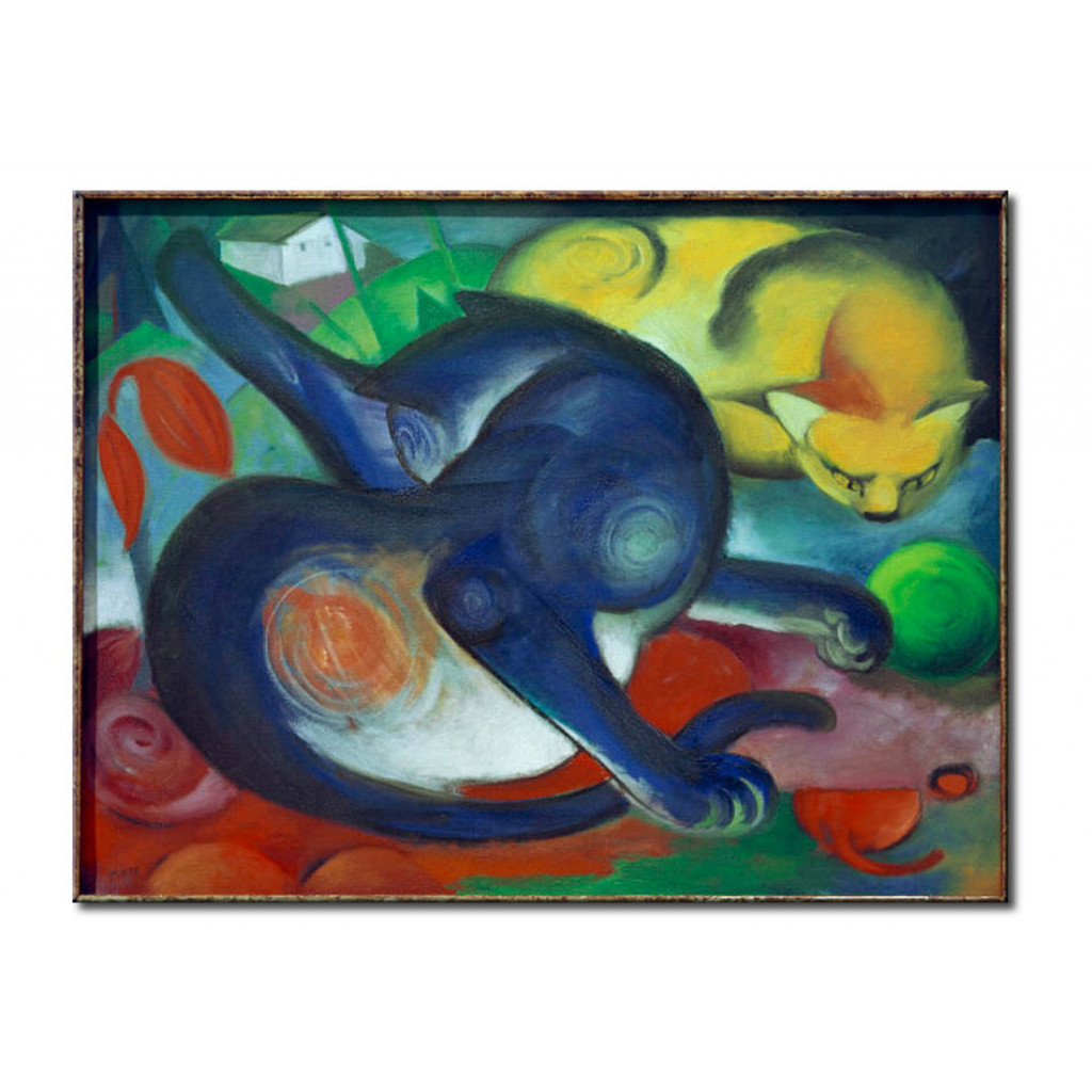 Schilderij  Franz Marc: Two Cats, Blue And Yellow
