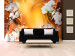 Mural de parede Composição com Flores - orquídeas brancas em fundo laranja com desenhos 61926
