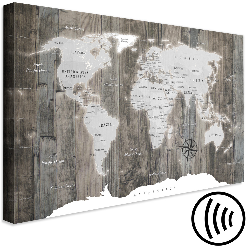 Schilderij  Kaarten Van De Wereld: World Map: Wooden World