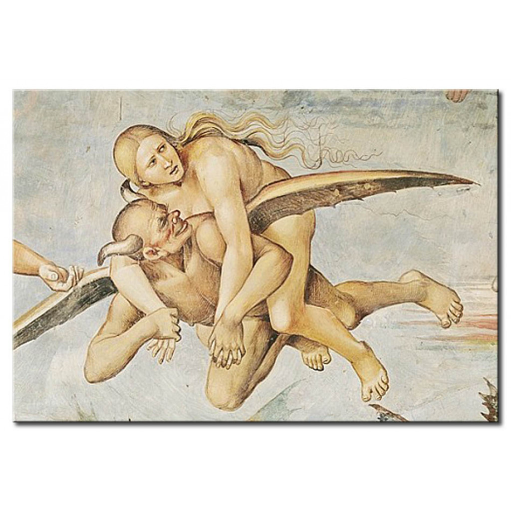 Schilderij  Luca Signorelli: One Of The Damned Riding On A Devil, From The Last Judgement (fresco)