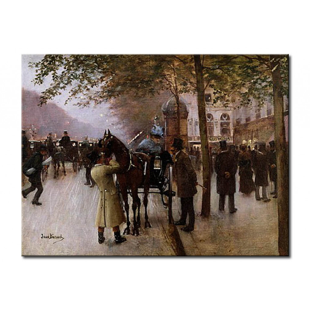 Schilderij  Jean Béraud: The Boulevards, Evening In Front Of The Cafe Napolitain, Late