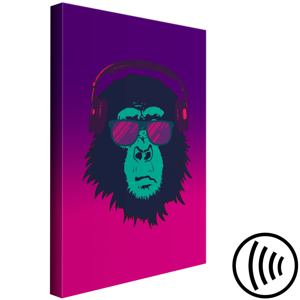 Obraz Małpa W Okularach I Słuchawkach - Zabawna Abstrakcja Różowych Barwach