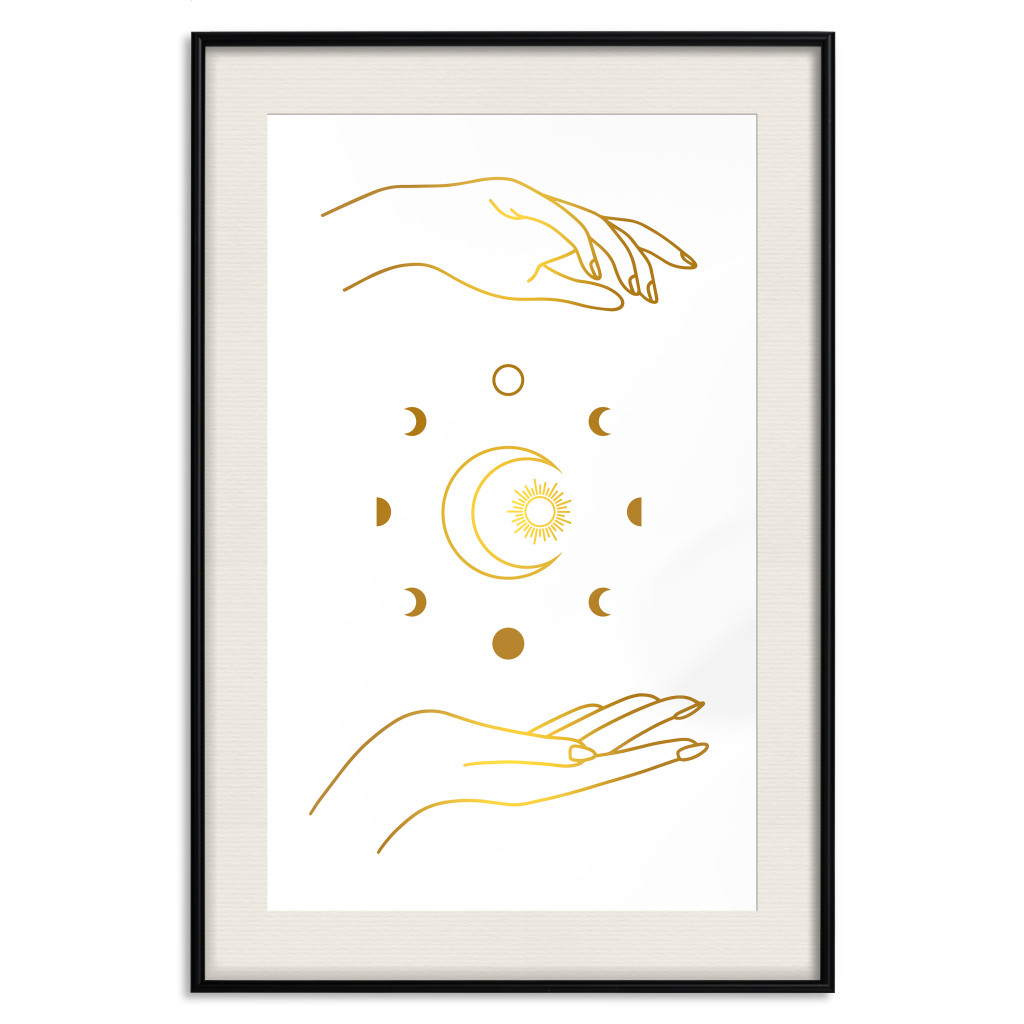 Poster Decorativo Magic Symbols - All Phases Of The Moon And Golden Hands