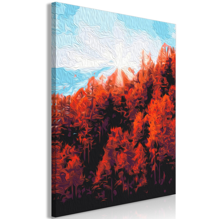 Wandbild zum Malen nach Zahlen Autumn Morning - Red Forest against the Blue Sky 146536 additionalImage 7