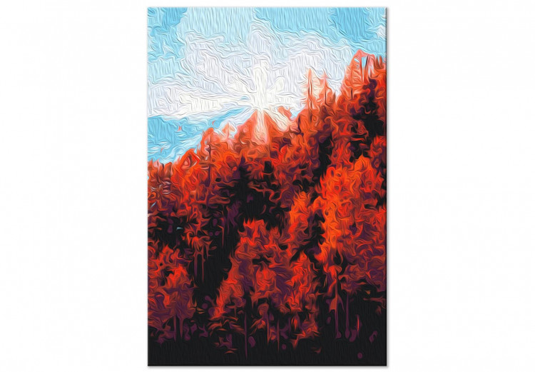 Wandbild zum Malen nach Zahlen Autumn Morning - Red Forest against the Blue Sky 146536 additionalImage 4