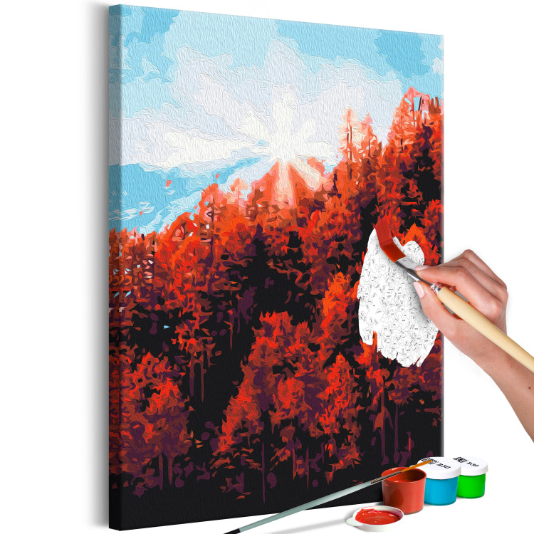 Wandbild zum Malen nach Zahlen Autumn Morning - Red Forest against the Blue Sky 146536 additionalImage 5