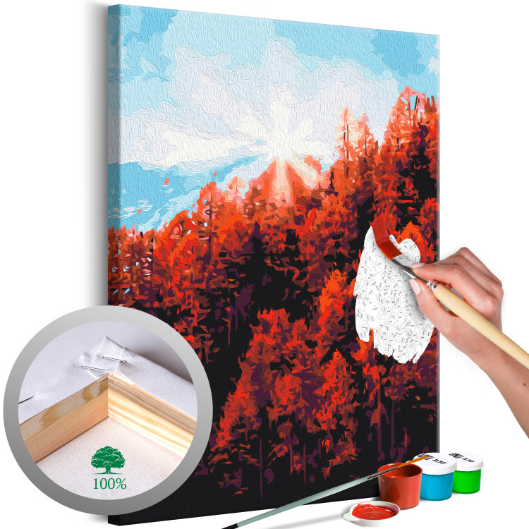 Wandbild zum Malen nach Zahlen Autumn Morning - Red Forest against the Blue Sky 146536