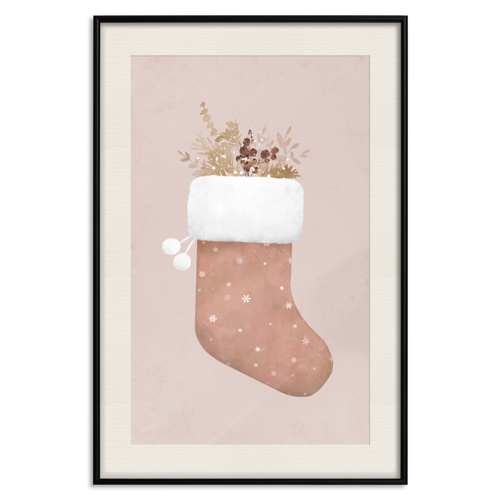 Plakat: Boże Narodzenie W Pastelach - świąteczna Skarpeta Z Gałązkami Roślin