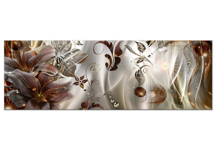Quadro Abstract Composition With Lilies - Flowers With a Golden Tone and Glitter 148436
